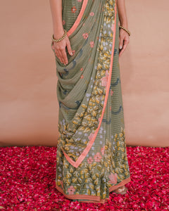 Anisa - Printed Pre-draped Saree with Embroidered Blouse