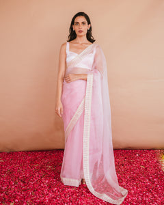 Ahalya - Light Pink Organza Saree with Silk Blouse