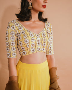 Saira - Canary Yellow Embroidered Lehenga