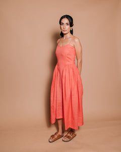 Chloe - Coral dress with side gathers