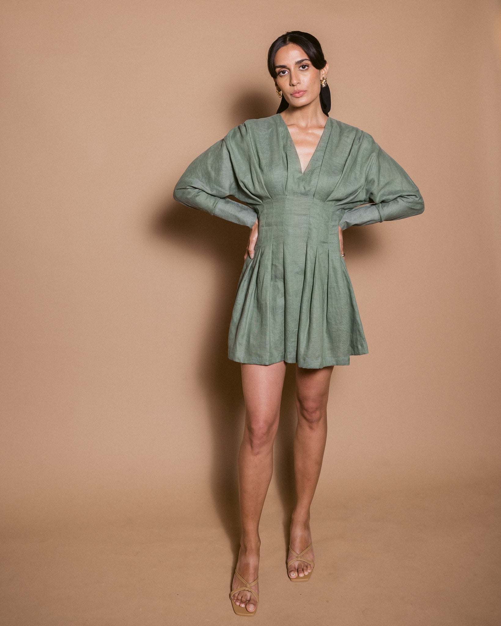 Greta Desert sage green pleated dress Ojasme Greta Desert sage green pleated dress Ojasme