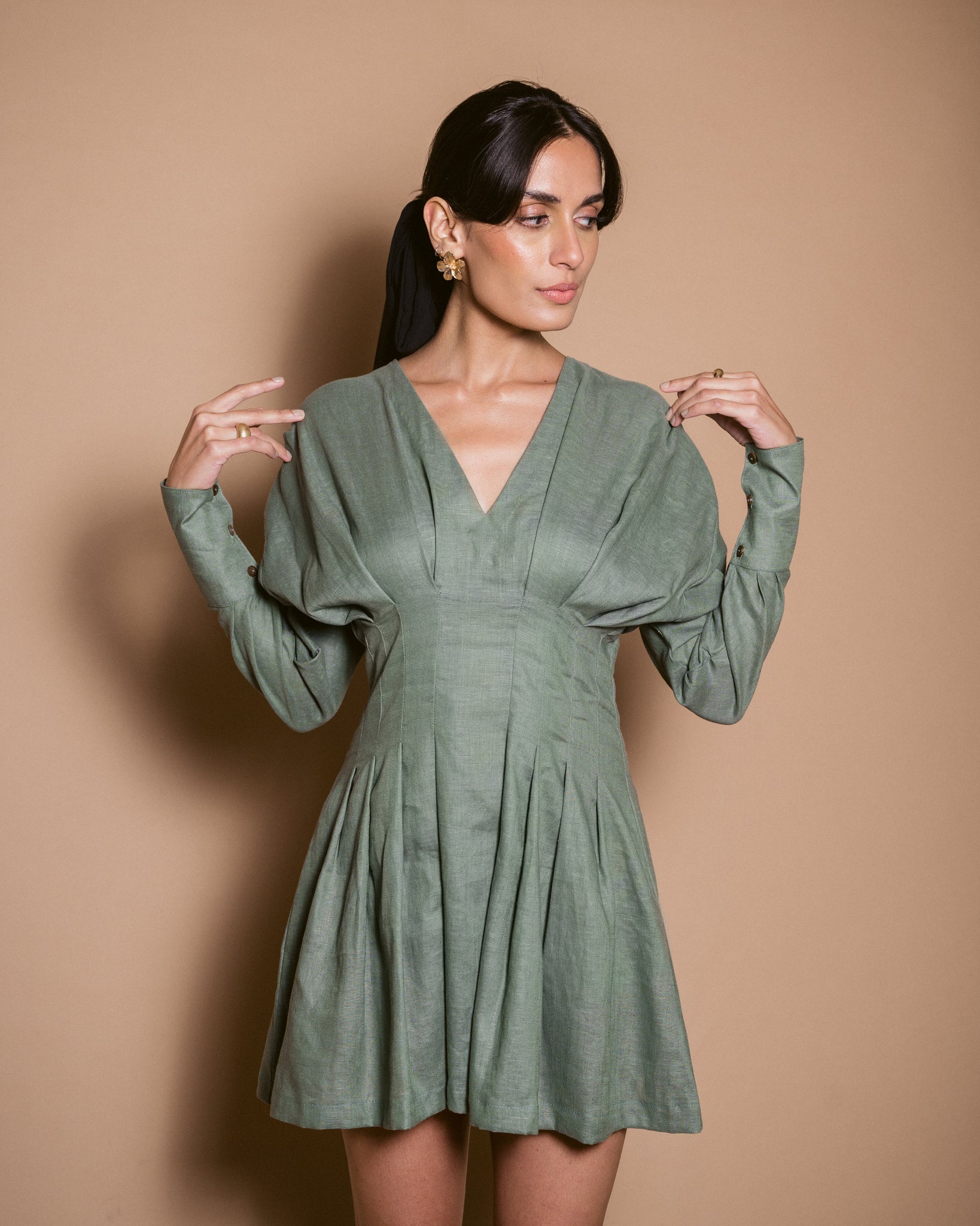 Greta Desert sage green pleated dress Ojasme Greta Desert sage green pleated dress Ojasme