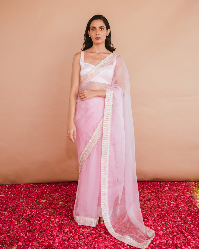 Ahalya - Light Pink Organza Saree with Silk Blouse