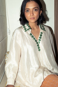 Alice - Ivory silk shirt with pita work