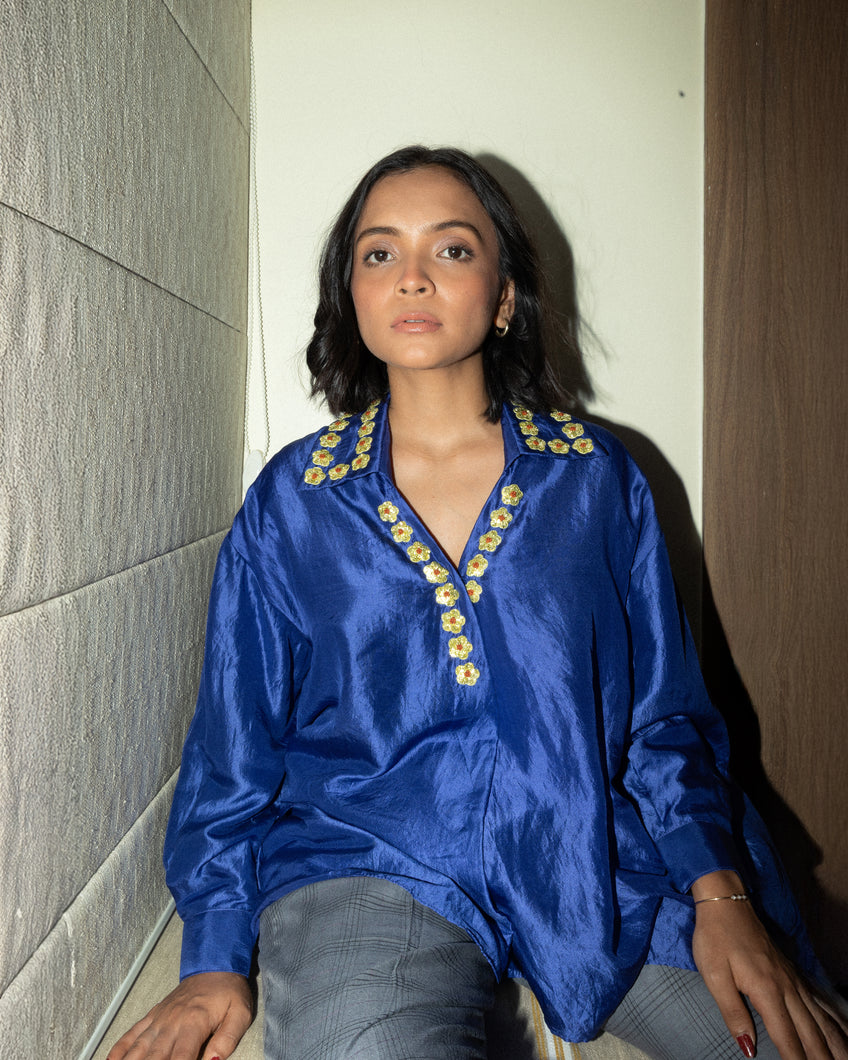 Alice -  Blue silk shirt with pita work