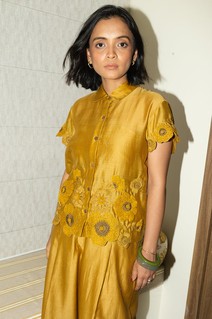 River - Embroidered Chanderi Co-ords Mustard