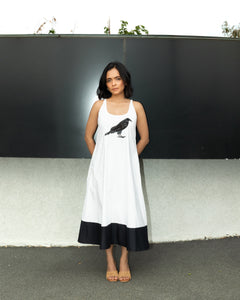 Linda - Embroidered raven cotton maxi dress
