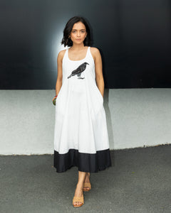 Linda - Embroidered raven cotton maxi dress