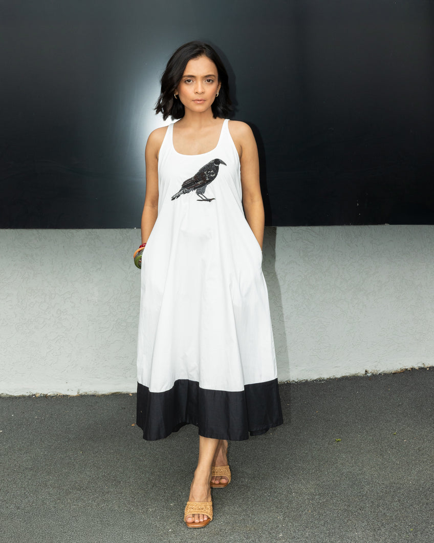 Linda - Embroidered raven cotton maxi dress