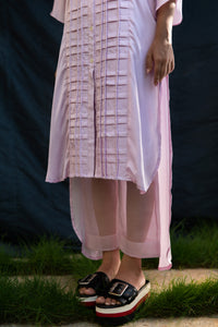 Ruslaan - Lavender corded kaftan tunic with sheer pants