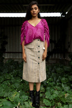 Fiza - Handwoven striped button down slit skirt