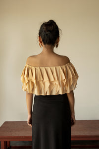 Katya - Off shoulder mulmul cropped poncho top