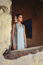 Leandra - Powder blue hand embroidered long tunic with mandarin collar