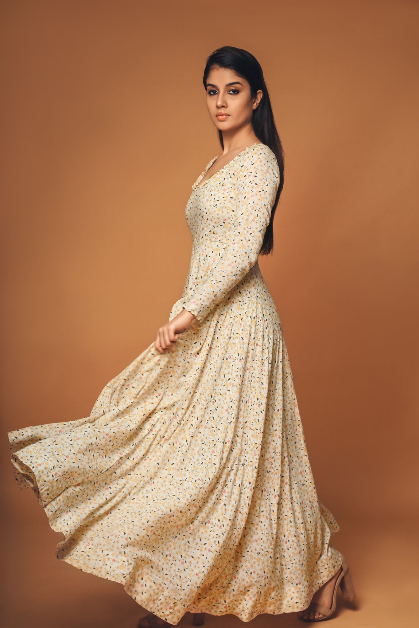 Blue Floral Print Anarkali Gown – Astha Narang