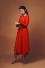 Scarlet - Tangerine red tunic with handkerchief hem