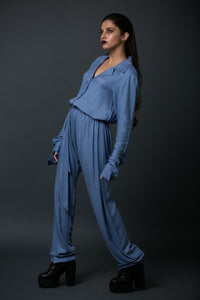 Adam - Notched collar jumpsuit with self belt