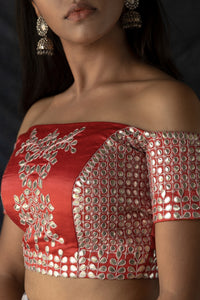 Ahalya - Red off-shoulder gota embroidered blouse