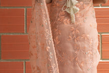 Nahla - Pale coral hand embroidered silk organza saree