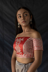 Ahalya - Red off-shoulder gota embroidered blouse