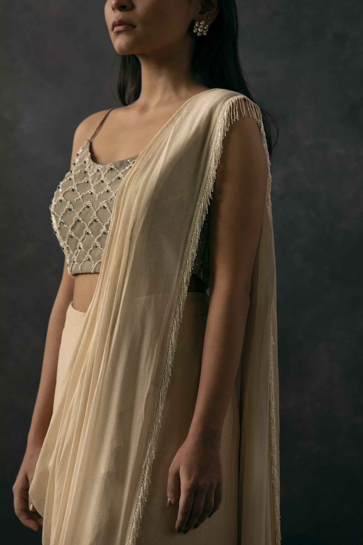 Gauhar Saree with embellished cropped cami