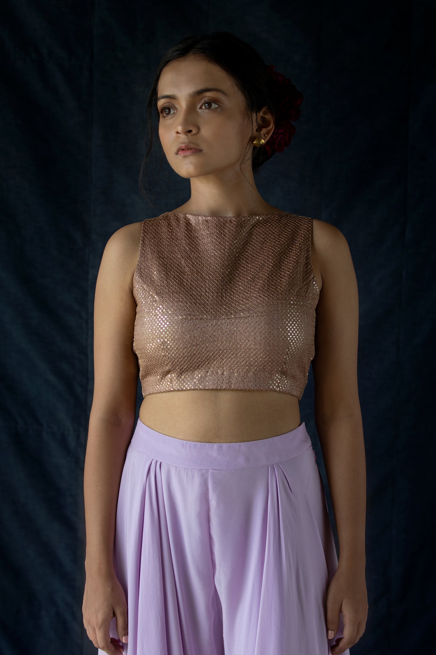 Rimjhim - Mauve sequined blouse with open back