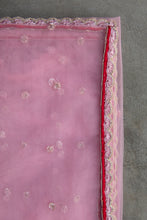 Imroz - Red silk kurta with embroidered sheer tulip pants and dupatta set
